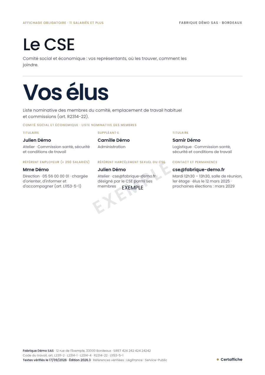 Affiche « Le CSE » générée pour Fabrique Démo SAS